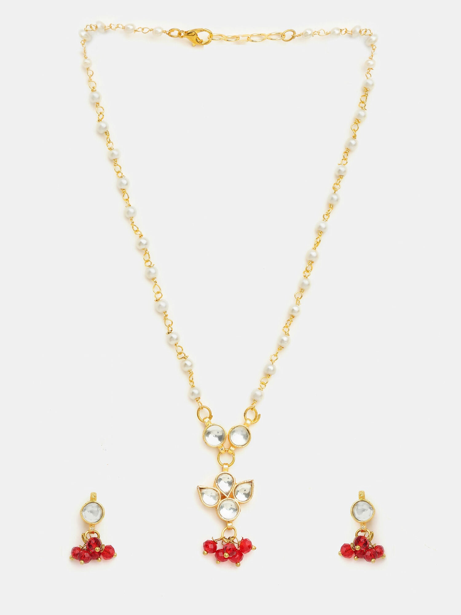 Ruby Raang Kundan Studded And Pearl Beaded Jewellery Set - Distacart