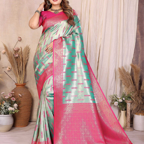 Aastha Fashion Sea Green Tissue Silk Paithani Woven Saree - Distacart
