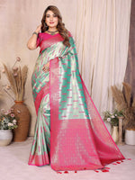 Thumbnail for Aastha Fashion Sea Green Tissue Silk Paithani Woven Saree - Distacart