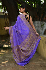 Thumbnail for Joban Fashion Lavender Crepe Chiffon Pure Handloom Banarasi Silk Saree
