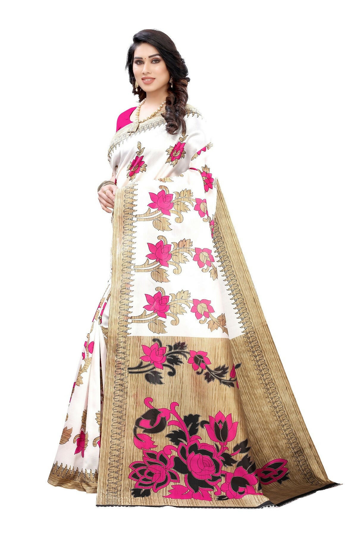 Vamika White Printed Art Silk Saree - Distacart