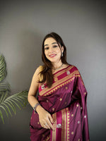 Thumbnail for Joban Fashion Maroon Banarasi Soft Silk Woven Saree