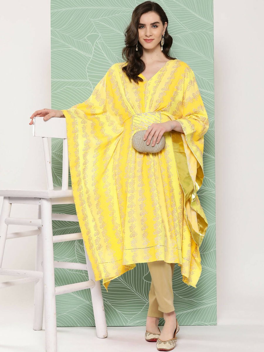 Ahalyaa Women's Traditional Wear kaftan Kurta - Yellow - Distacart