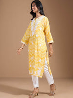 Thumbnail for Ode by House of Pataudi Women Geometric Embroidered Flared Sleeves Chikankari Kurta - Distacart