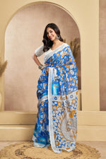 Thumbnail for Vastranavya Blue Digital Printed Linen Ready To Wear Designer Saree with Unstitched Blouse - Distacart