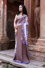 Thumbnail for Joban Fashion Shade Of Orchid Crepe Chiffon Pure Handloom Banarasi Silk Saree