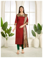 Thumbnail for Divine Drape Women's Cotton Printed Straight Kurta With Dupatta - Maroon