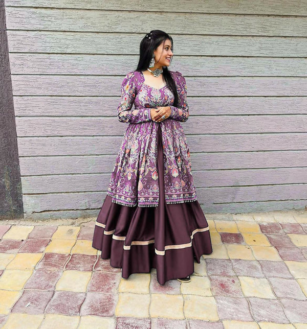 Preksha Creation Navratri Wear Boutique Styles Rayon Printed Top With Full Flare Lehenga - Red - Distacart