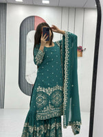 Thumbnail for Teeya Creation Womens New Heavy Fox Georgette Fabric With Heavy Embroidery Work Light-Green Kurta Set - Dista
