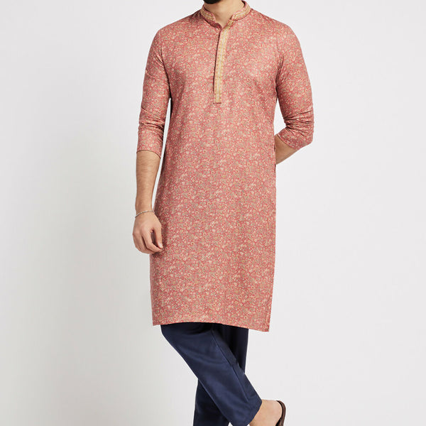 Ethnic India Pink Men's Kurta Floral Polyester - Distacart