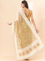 Thumbnail for Beige Organza Floral Embroidered Saree with Unstitched Blouse Piece - Roozal - Distacart