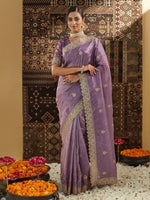 Thumbnail for kasee Embellished Zardozi Silk Blend Saree - Distacart