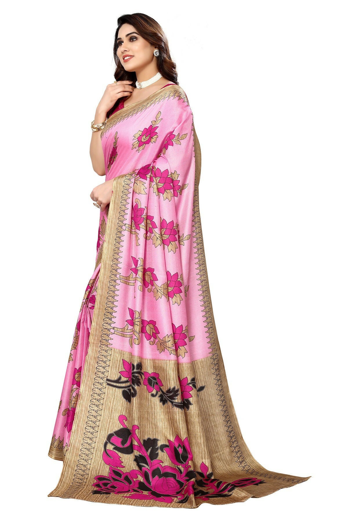 Vamika baby pink Printed Art Silk Saree - Distacart