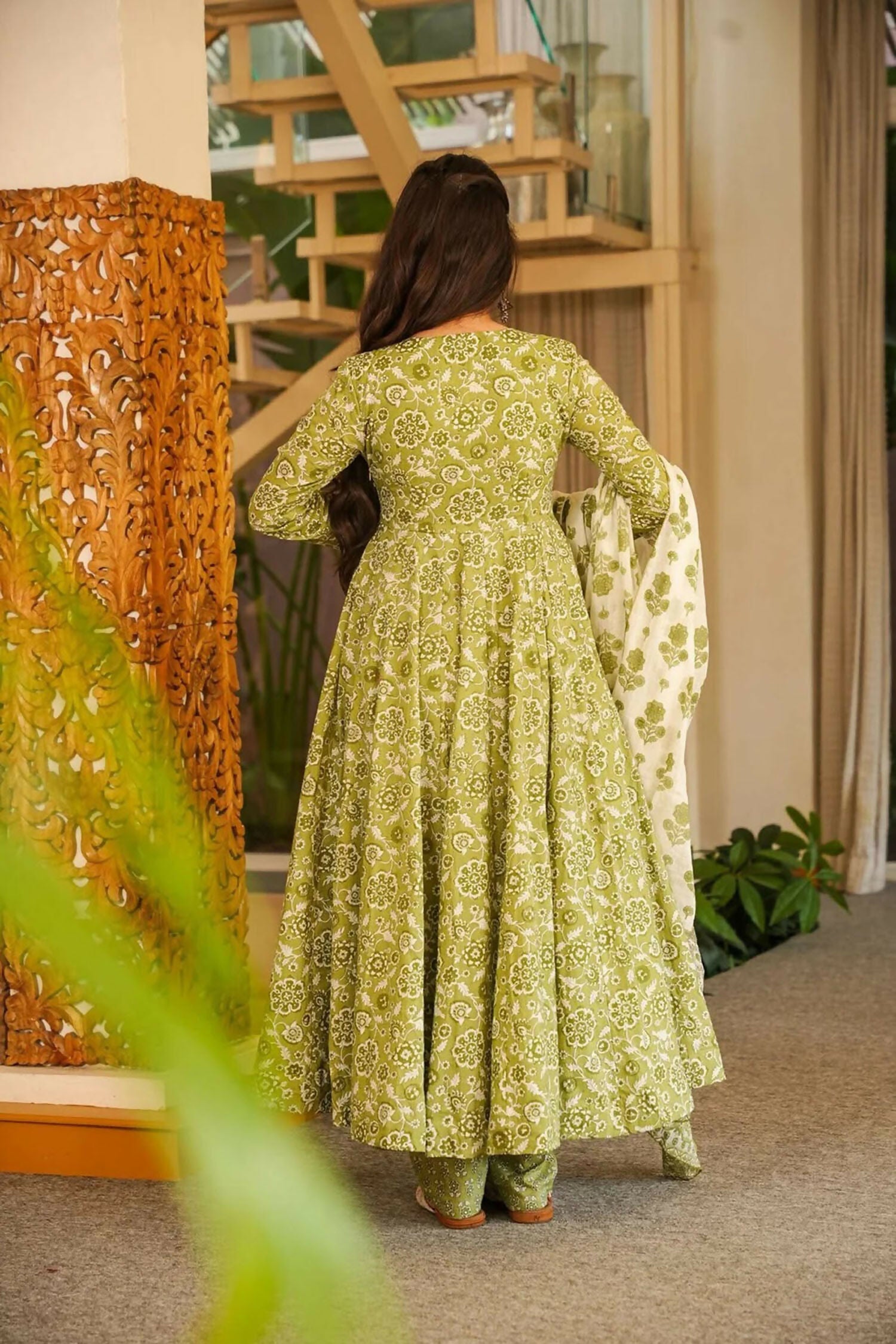 Aayaa Designer Cotton Silk Suit - Pista Green - Dista