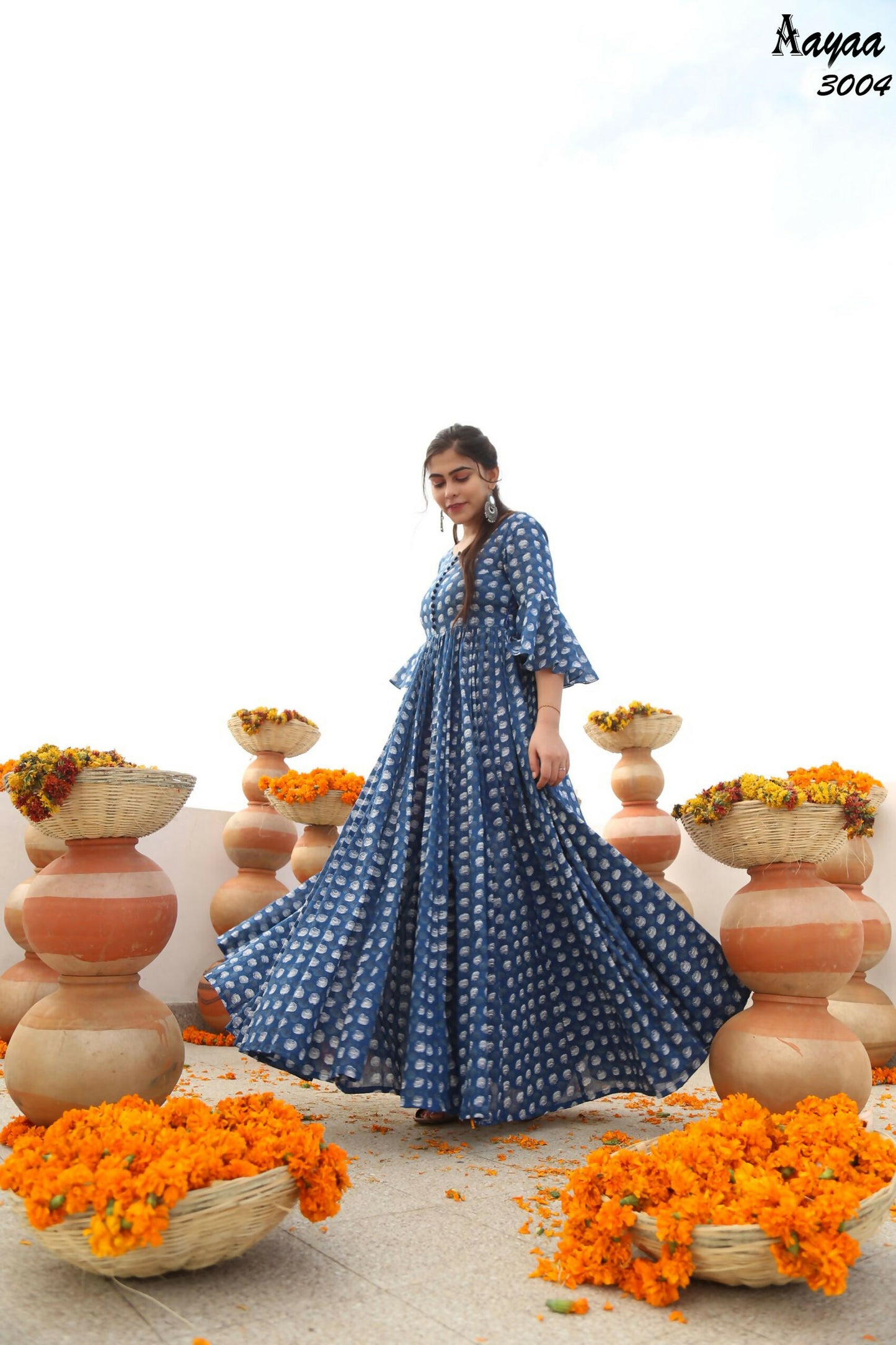 Aayaa Pure Ab Cotton Gown With Heavy Digital Print - Multi Color - Distacart