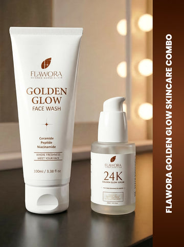 Flawora Set of Golden Glow Face Wash and 24k Golden Glow Face Serum - Dista