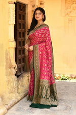 Thumbnail for Joban Fashion Pink Crepe Chiffon Pure Handloom Banarasi Silk Saree