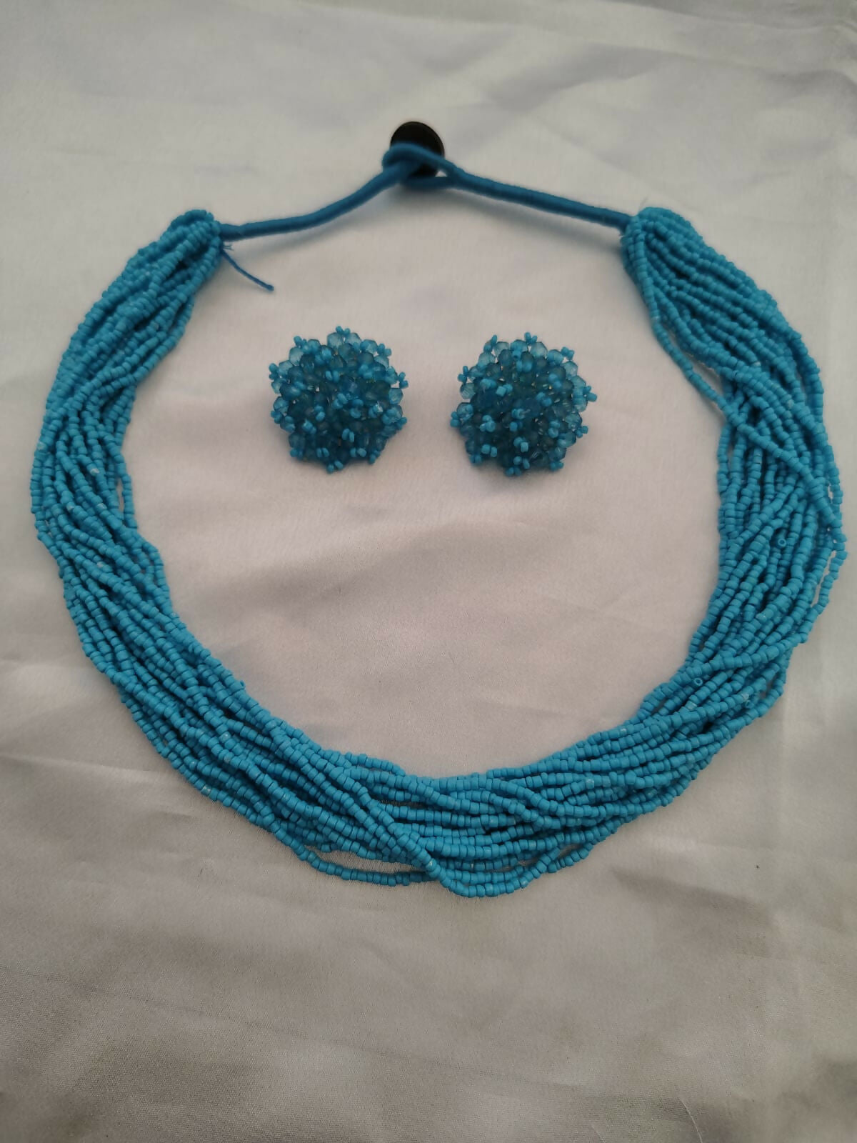 Inhanns Vibrant Handmade 20 Layers Beaded Necklace With Matching Earrings - Sky Blue - Distacart