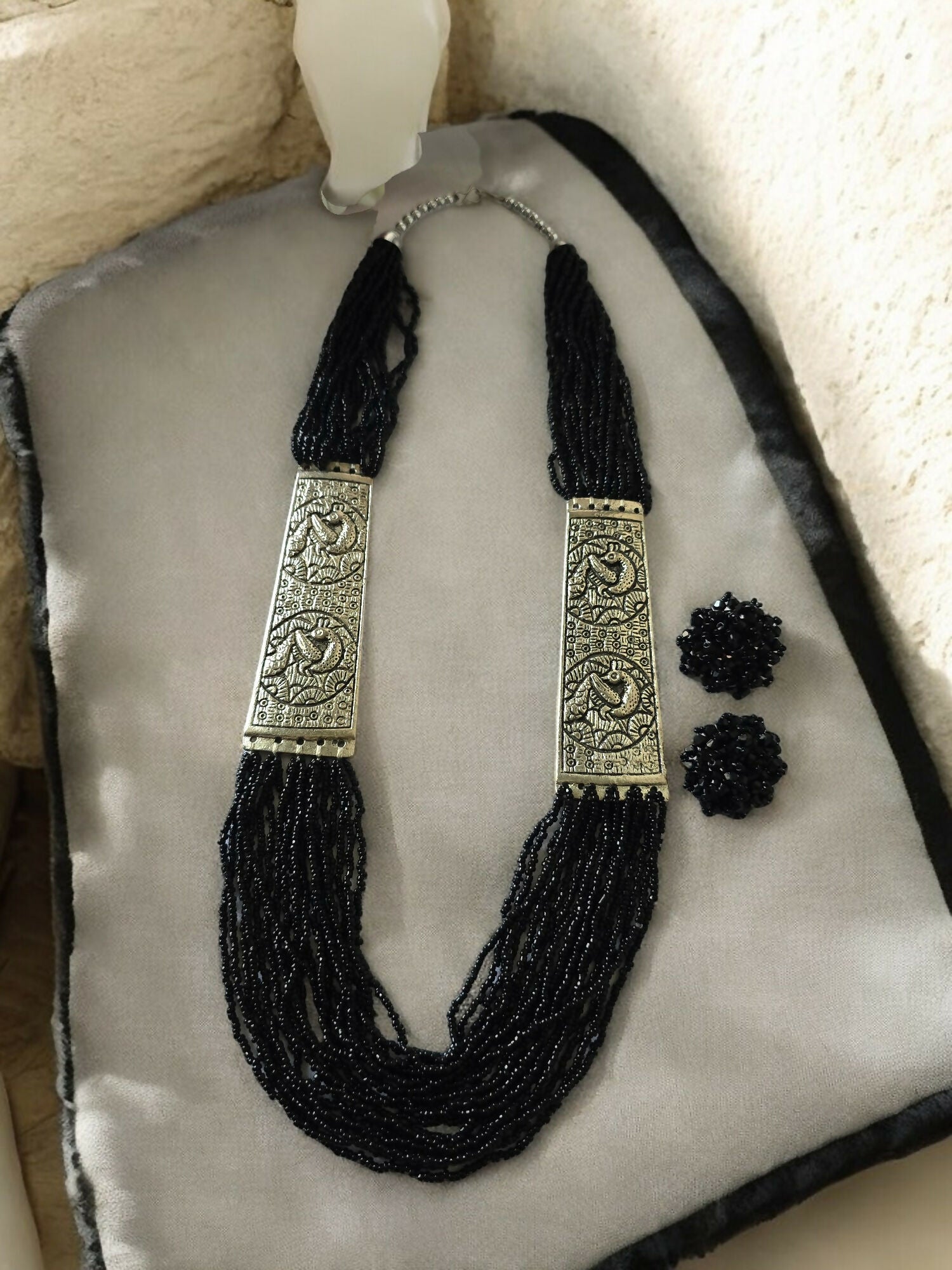 Inhanns Saree Shobha Statement Necklace & Earring Set - Black - Distacart