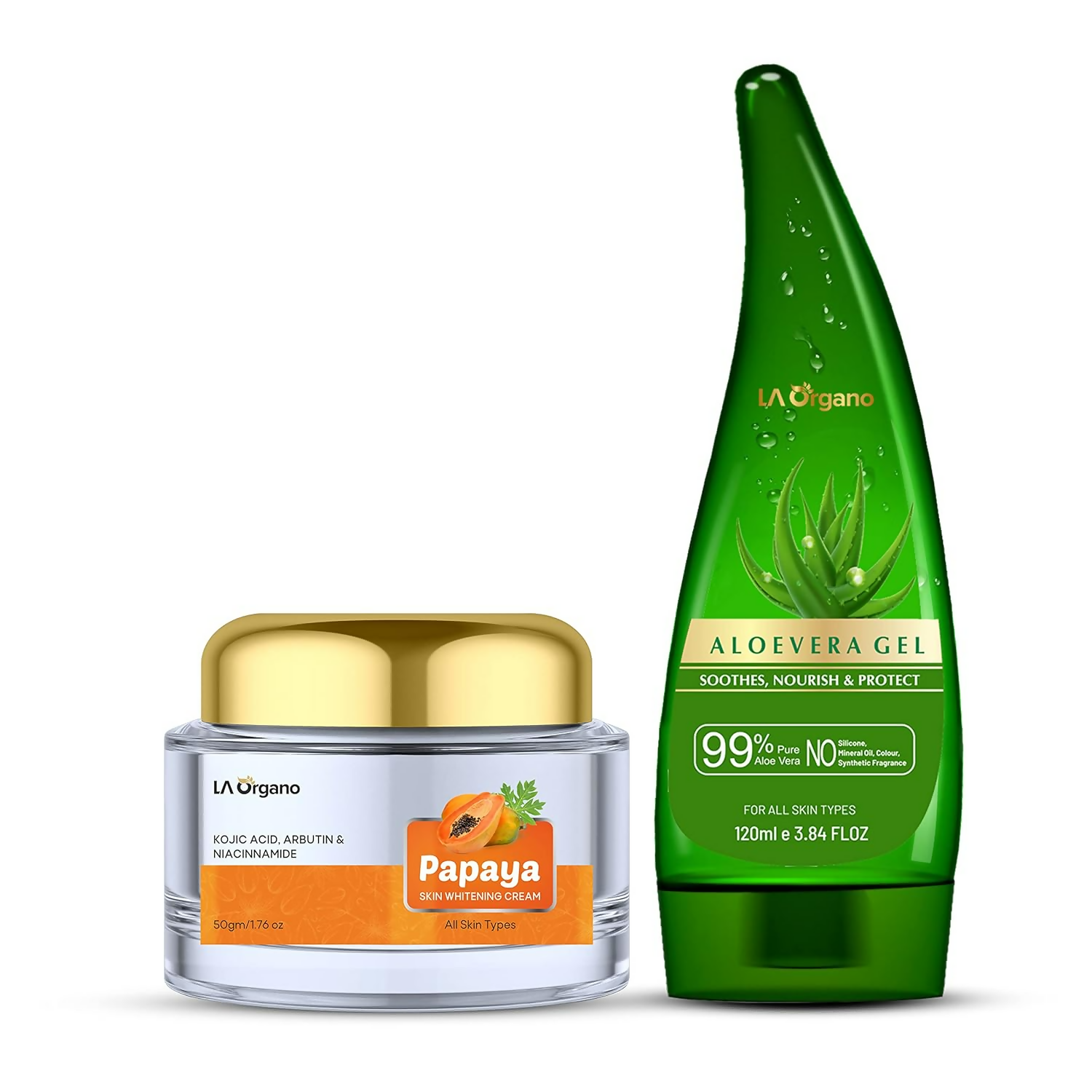 LA Organo Aloe Vera Gel for Face & Hair Moisturization and Papaya Skin Whitening Cream Combo - Distacart