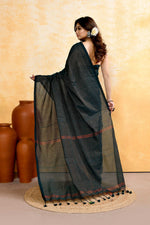 Thumbnail for Piyari Fashion Women's Moss Green Embellished Cotton Blend Zari Check Handloom Saree - Distacart