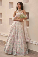 Thumbnail for Jyoti Fashion Cream Thread Embroidery Georgette Designer Lehenga Choli with Dupatta - Distacart