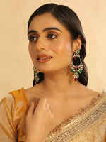 Thumbnail for Nuyug 22K Gold Plated Crescent Kundan Drop Green Stone Chandbali Earrings