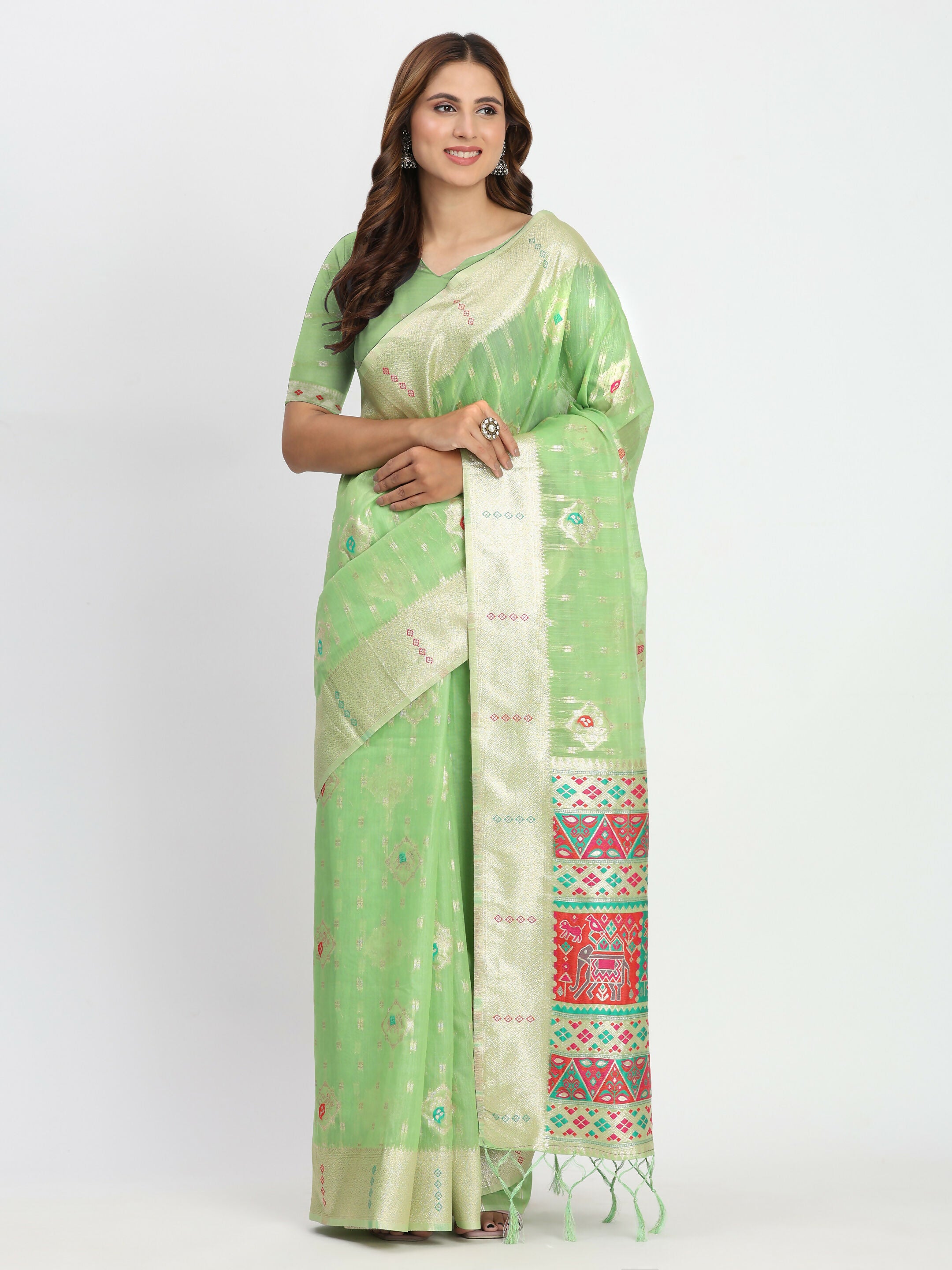 Astita Linen Cotton Light Green Saree