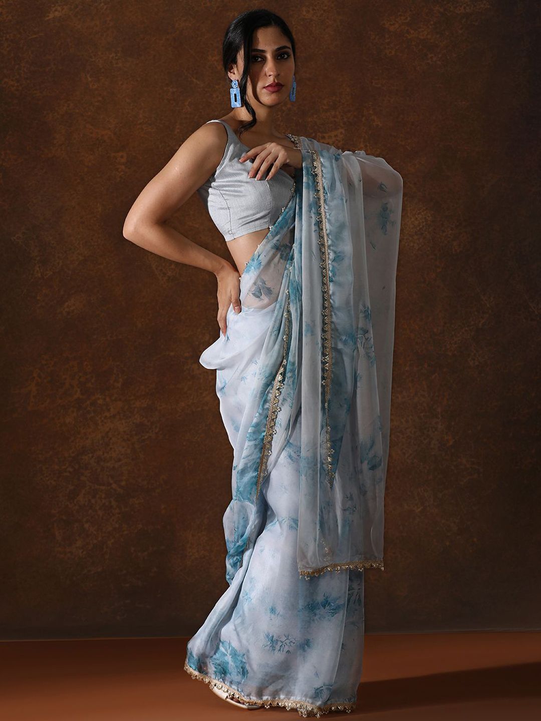 Mitera Tie and Dye Beads and Stones Pure Chiffon Saree - Distacart