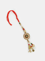 Thumbnail for NVR Women & Men Set of 2 Gold-Toned Stone-Studded & Beaded Bhaiya Bhabi Rakhi With Roli Chawal - Distacart