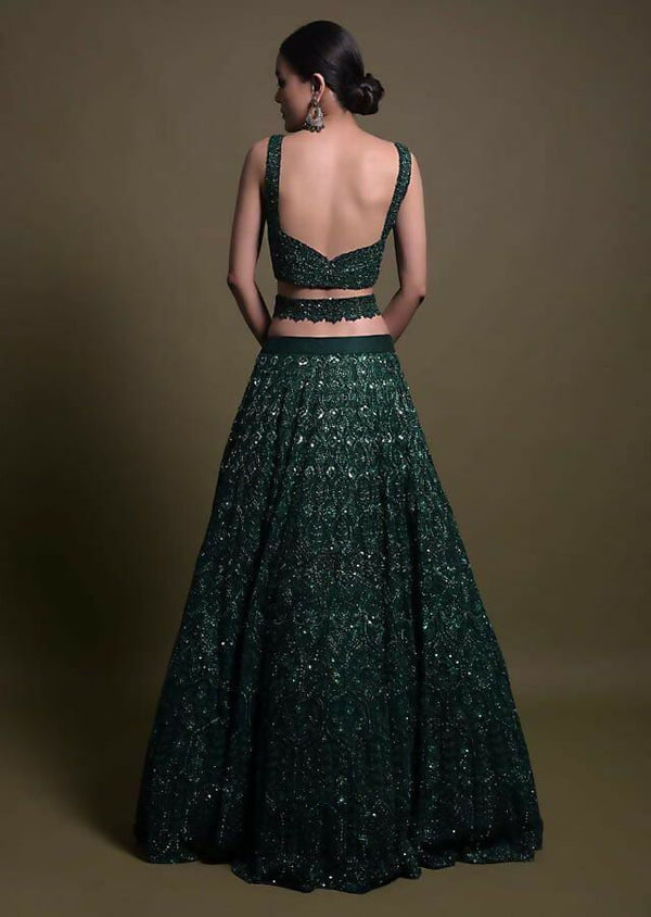 Jyoti Fashion Women's Dark Green Net Sequins with Dori & Thread Embroidered Designer Lehenga Choli Set - Distacart