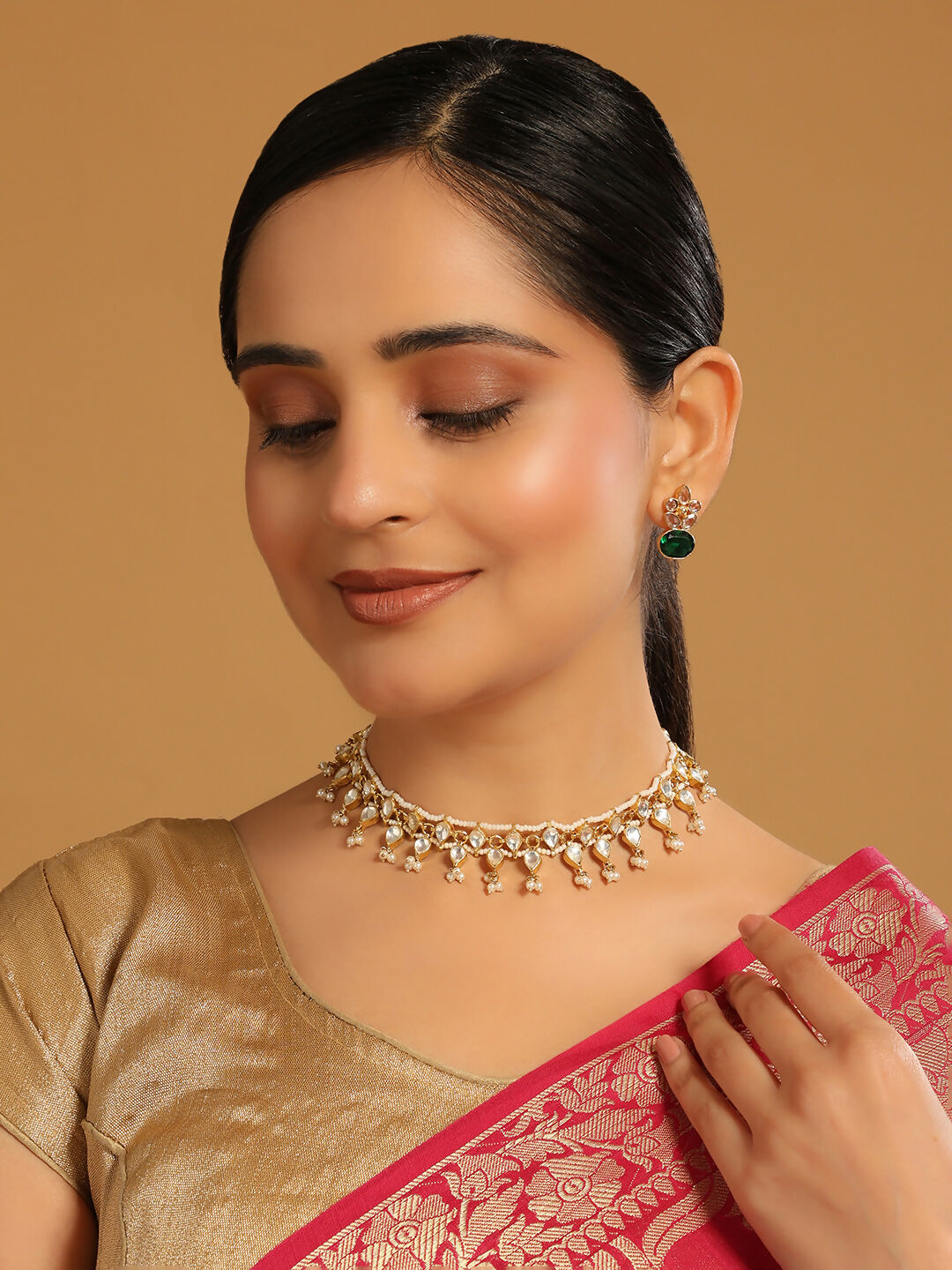 Nuyug 22K Gold Plated Regal Kundan & Pearl Matha Patti
