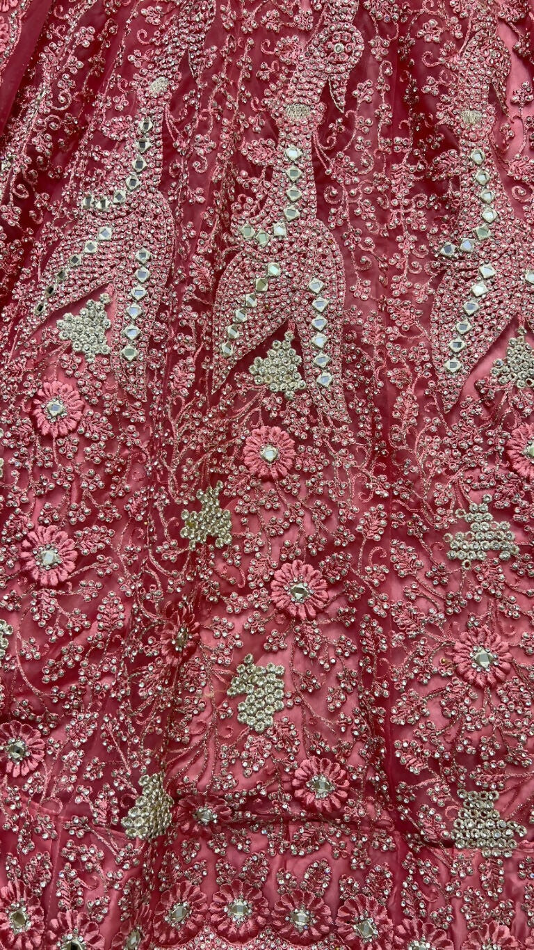 Jyoti Fashion Women's Pink Bridal Net Fancy Dori, Multi Thread, Hand Mirror and Diamond Work Wedding Lehenga Choli - Distacart
