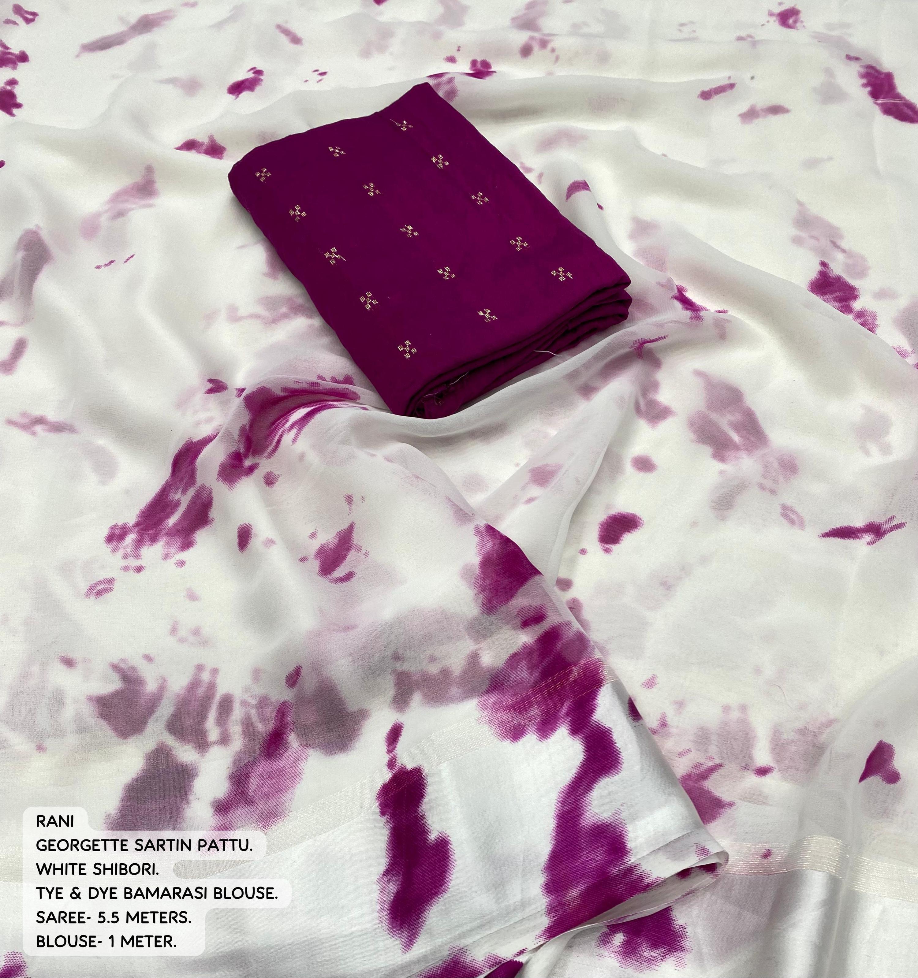 Rani Poly Georgette Tie and Dye Saree with Unstitched Blouse - Hiral Fashion - Distacart