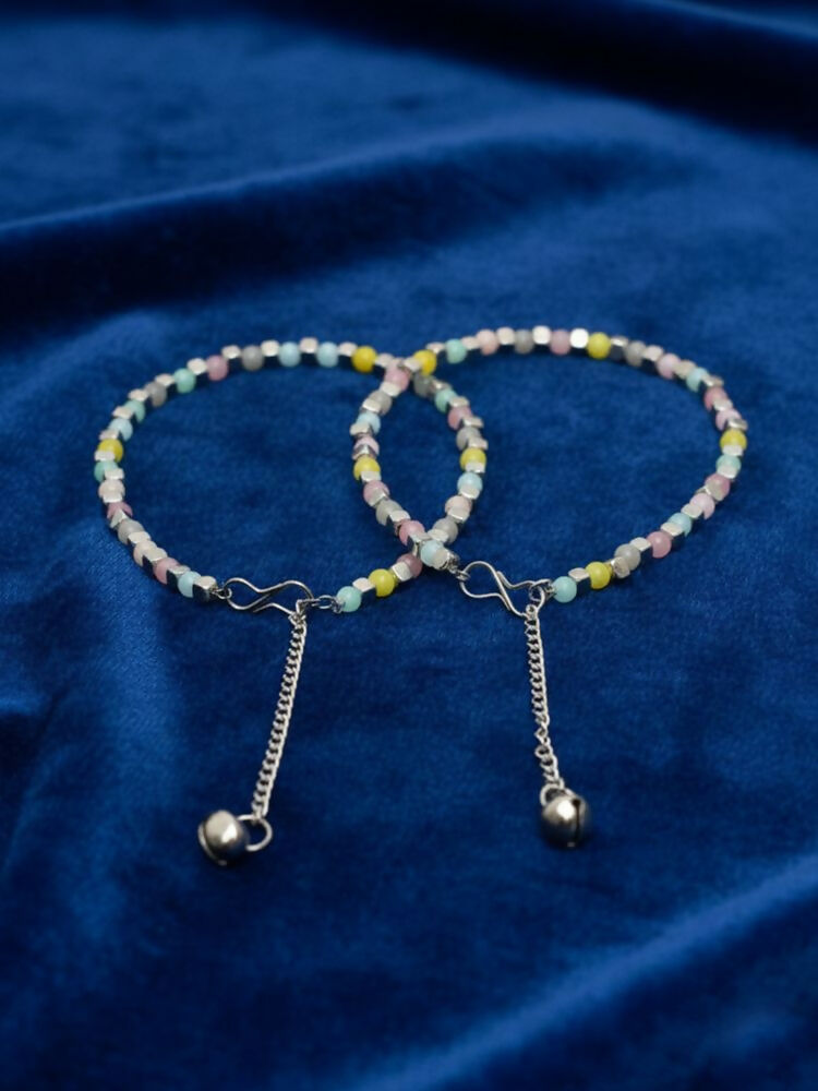 NVR Women Silver Plated Multicolour Artificial Beads Anklet - Distacart