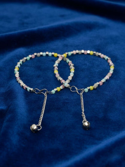 NVR Women Silver Plated Multicolour Artificial Beads Anklet - Distacart