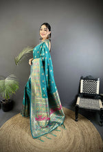 Thumbnail for Joban Fashion Turquoise Blue Geometric Pattern Soft Silk Patola Saree - Distacart