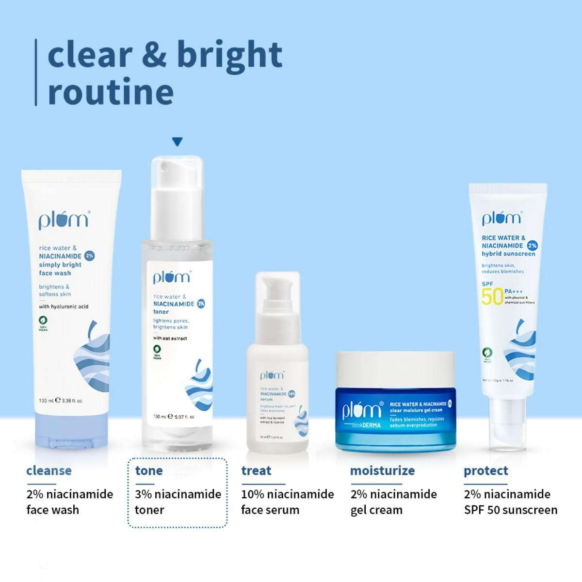 Plum 3% Niacinamide & Rice Water Face Toner - Reduces Pores & Blemishes For Bright Skin