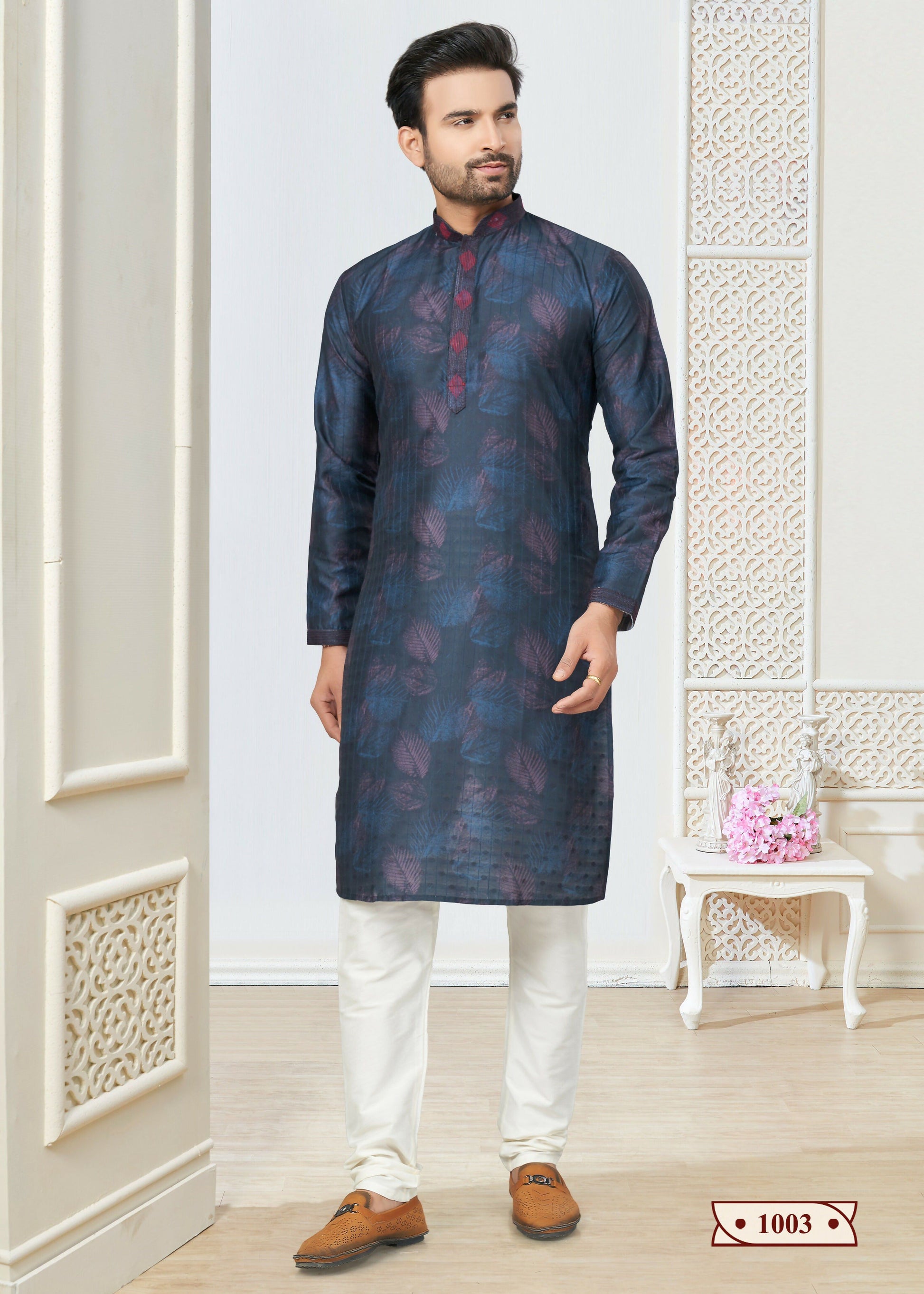 Joban Fashion Men's blue Cotton printed Kurta Pyjama set - Distacart