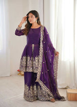 Thumbnail for Teeya Creation Purple Color Fendy Satin Silk Embroidery Work party Wear Salwar Suit - Distacart