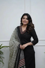 Thumbnail for The52 Black Women's Gorgeous Parampara Fabric Embroidered Work Straight Kurta Palazzo and Dupatta Set - Distacart