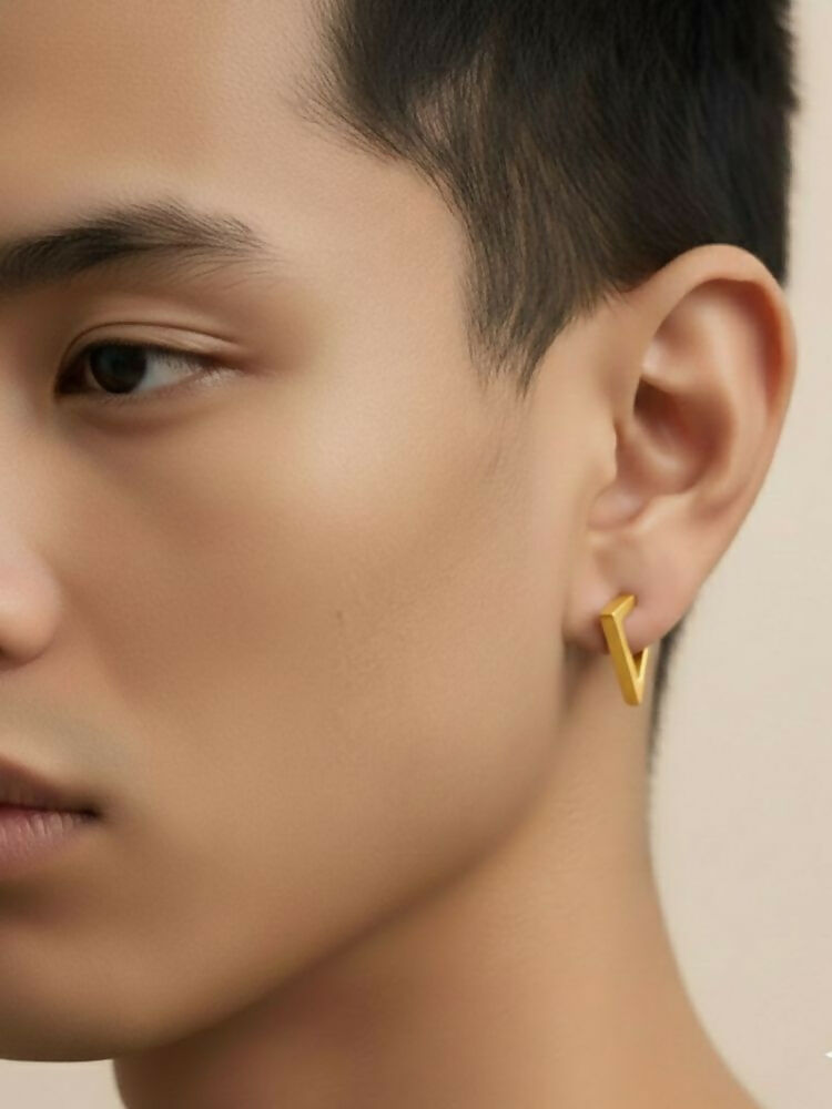 NVR Men's Gold Plated Geomatric Shaped Stud Earrings - Distacart