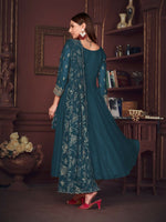 Thumbnail for Jyoti Fashion Women's Rama Georgette Embroidered Anarkali Kurta Pant Set With Dupatta - Distacart