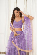 Thumbnail for Aastha Fashion Lavender Butterfly Net Tone To Tone Thread Work, Sequence Work And Original Mirror Work Embroidery Wedding Wear Lehenga Choli - Distacart