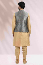 Thumbnail for Raivat Ethnic Jacquard Banarasi Silk Woven Work 3 Pics Jacket Set In Grey Colour - Distacart