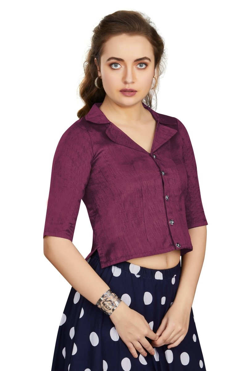 Aastha Fashion Women's Women's Wine Art Silk Button Readymade Blouse - Distacart