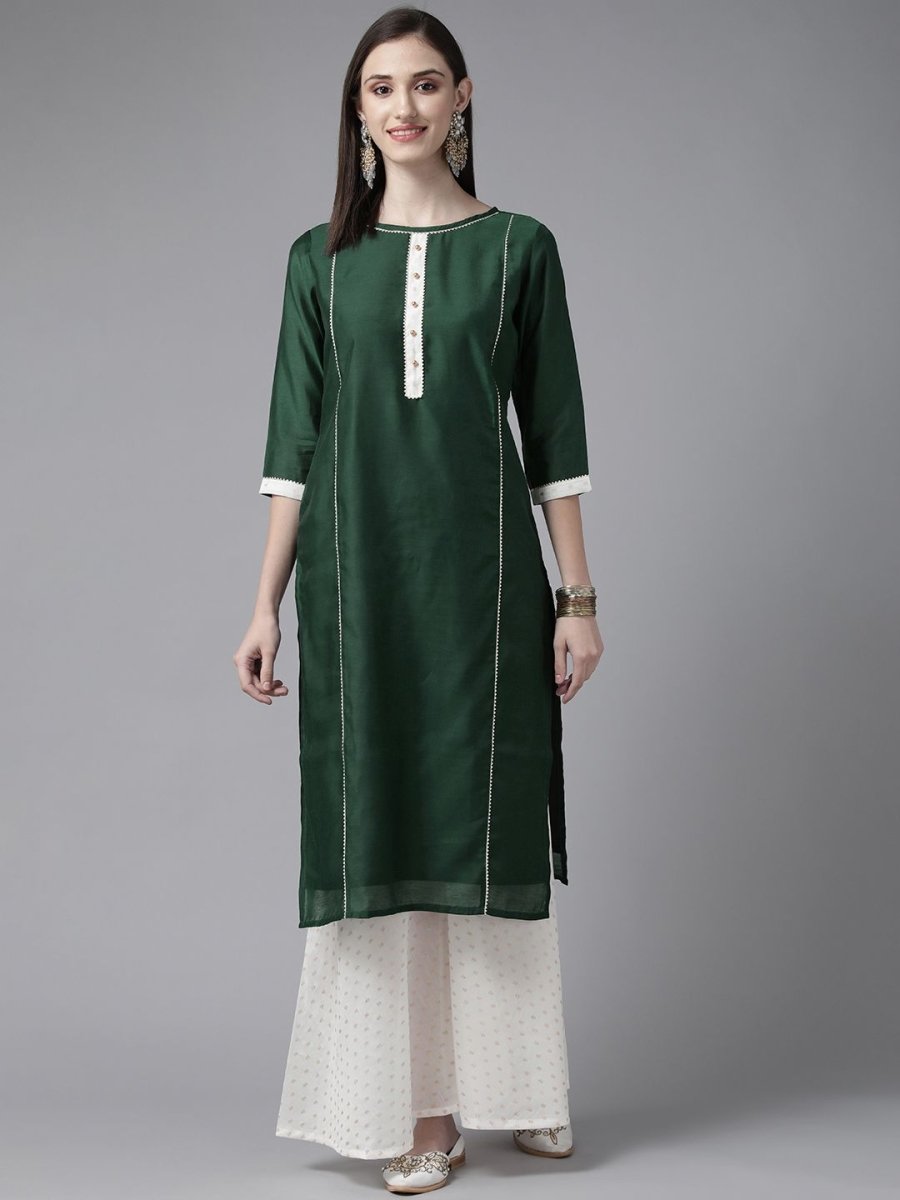 Ahalyaa Women Dark Green Plain Chanderi Kurta with Sharara Set - Distacart