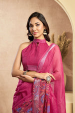 Thumbnail for Vastranavya Pink Digital Printed Linen Ready To Wear Designer Saree with Unstitched Blouse - Distacart