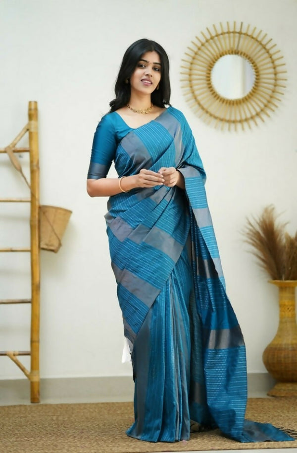 Partywear Designer Sky blue Banarasi Silk Fancy Saree - Starwalk - Distacart