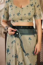 Thumbnail for Joban Fashion Beige Floral Linen Ready To Wear Saree With Unstitched Blouse - Distacart